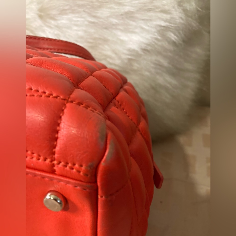 Kate Spade Ruby Red Orange chain Detail Bubble Quilted Leather hand Bag - Picture 15 of 17